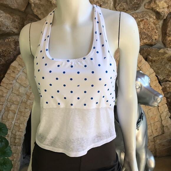 Fabletics Polka Dot Ryan Midi Sports Bra Top Ruched Sides Women's Size Medium - Picture 2 of 8